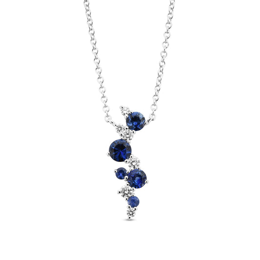 Tropfenförmiger Anhänger aus blauem Saphir und Diamanten