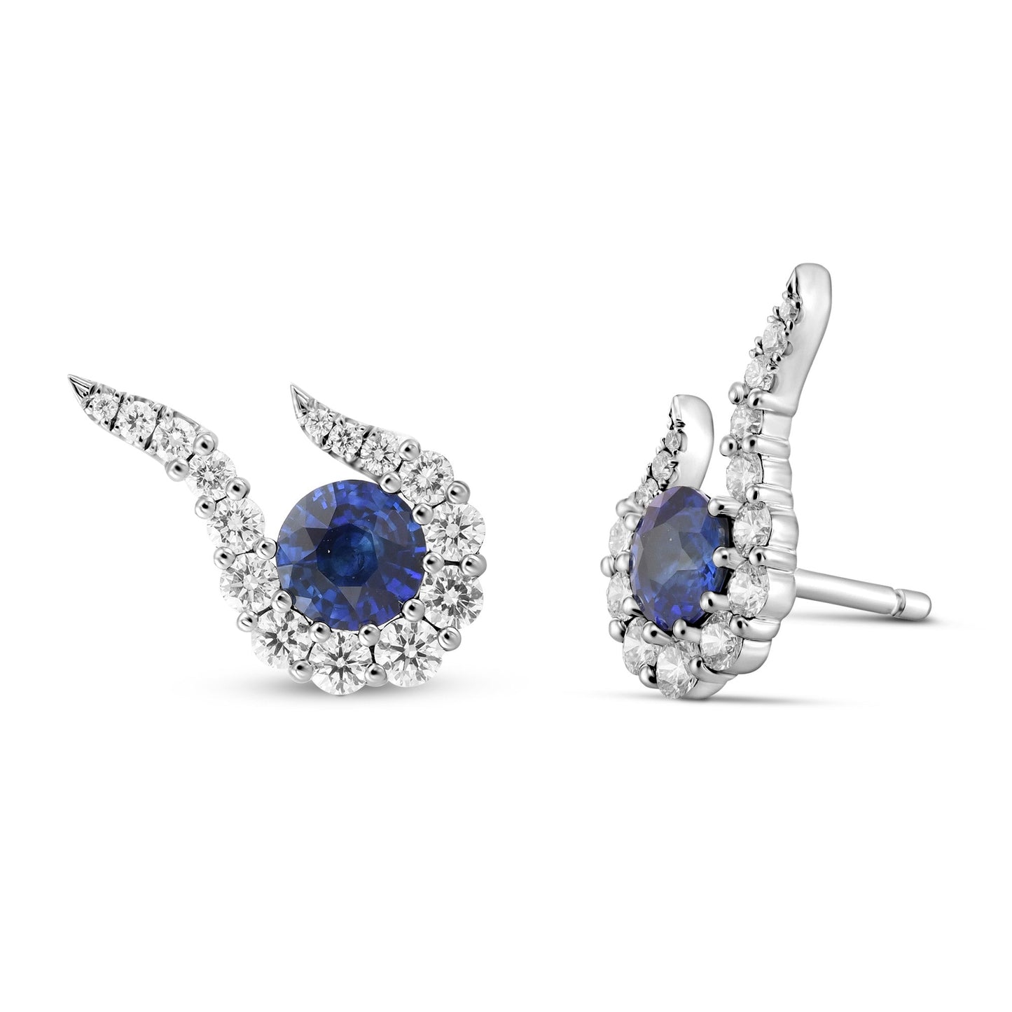 Runde Ohrringe mit blauem Saphir und Diamant-Halo