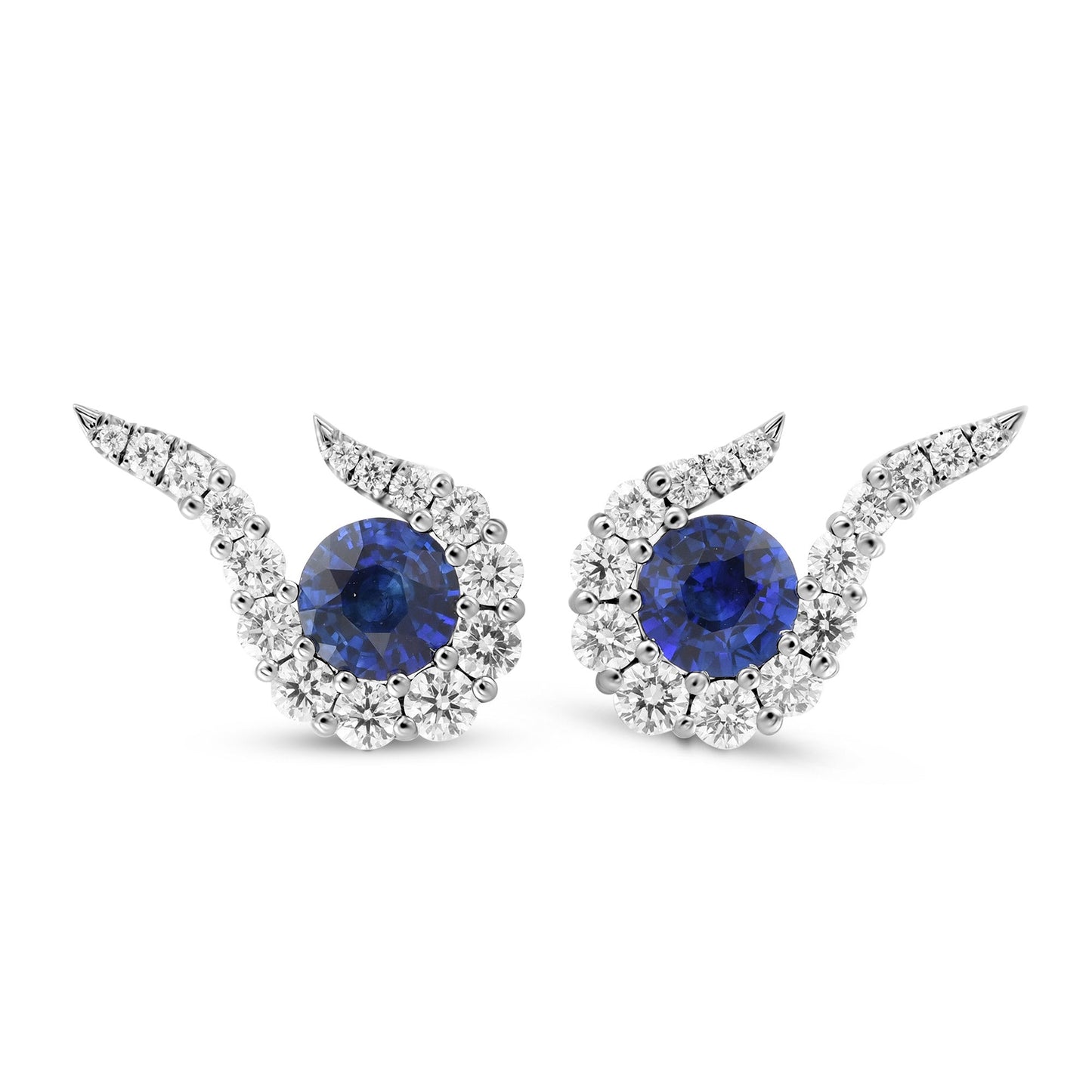 Runde Ohrringe mit blauem Saphir und Diamant-Halo