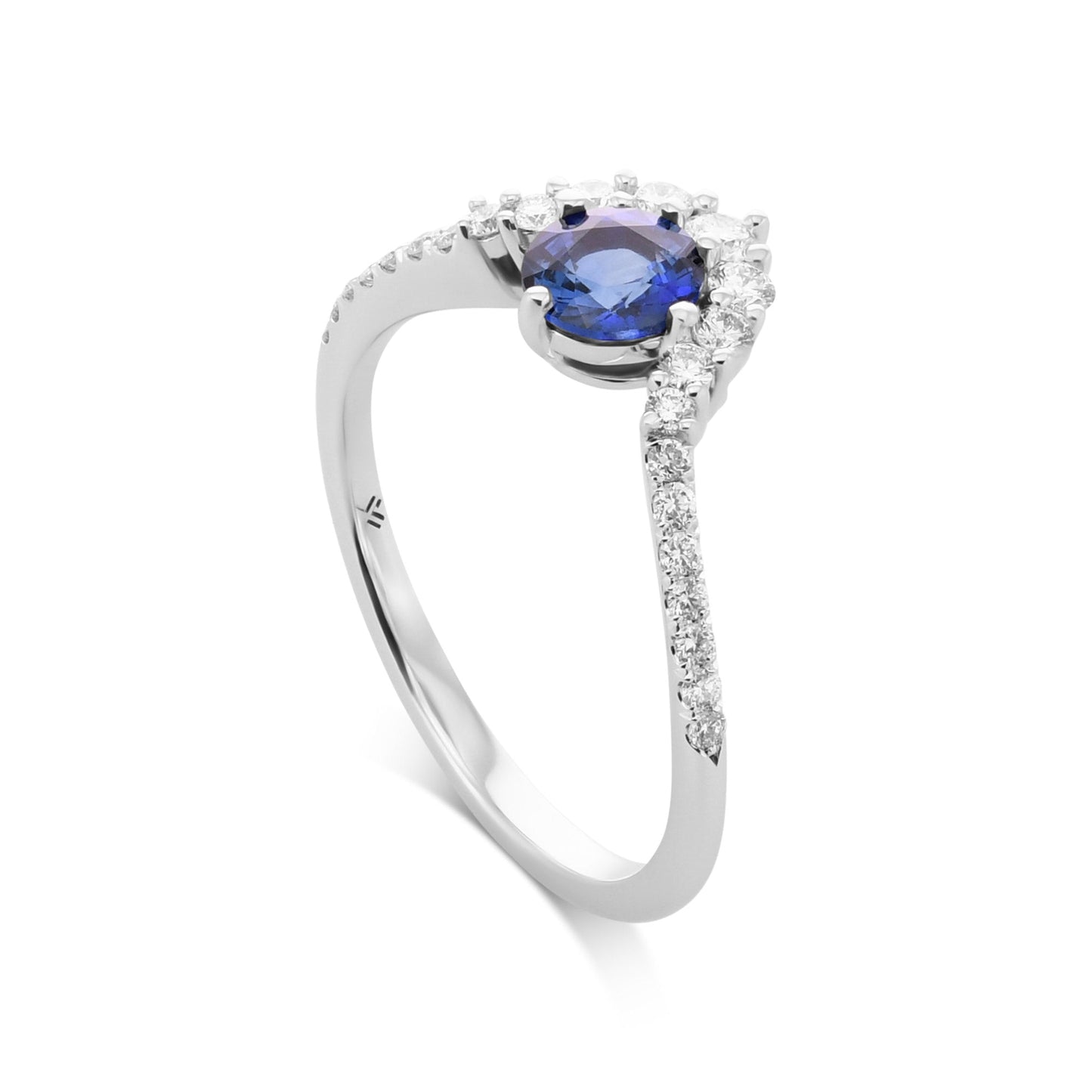 Blue Round Sapphire & Diamond Halo Ring