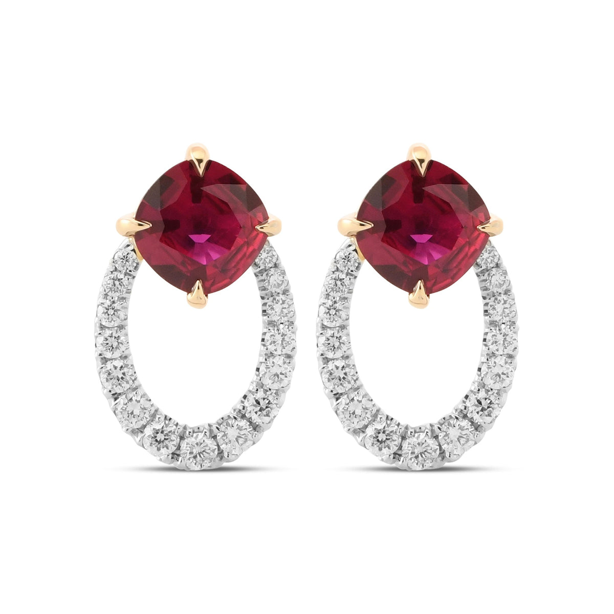 Ohrringe mit rotem Kissenrubin und Diamanten