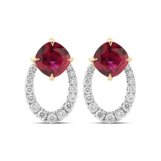 Ohrringe mit rotem Kissenrubin und Diamanten