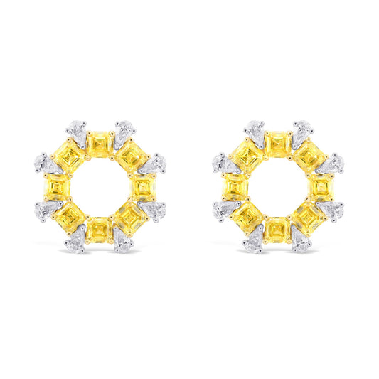 Ausgefallene, intensiv gelbe Asscher- und Birnen-Diamantenohrringe.