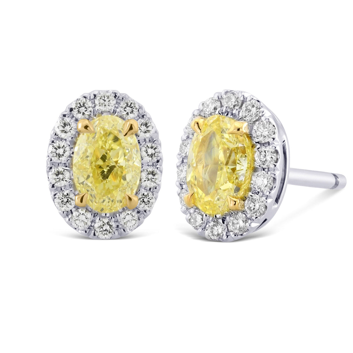 Ausgefallene gelbe ovale Halo-Diamantohrringe