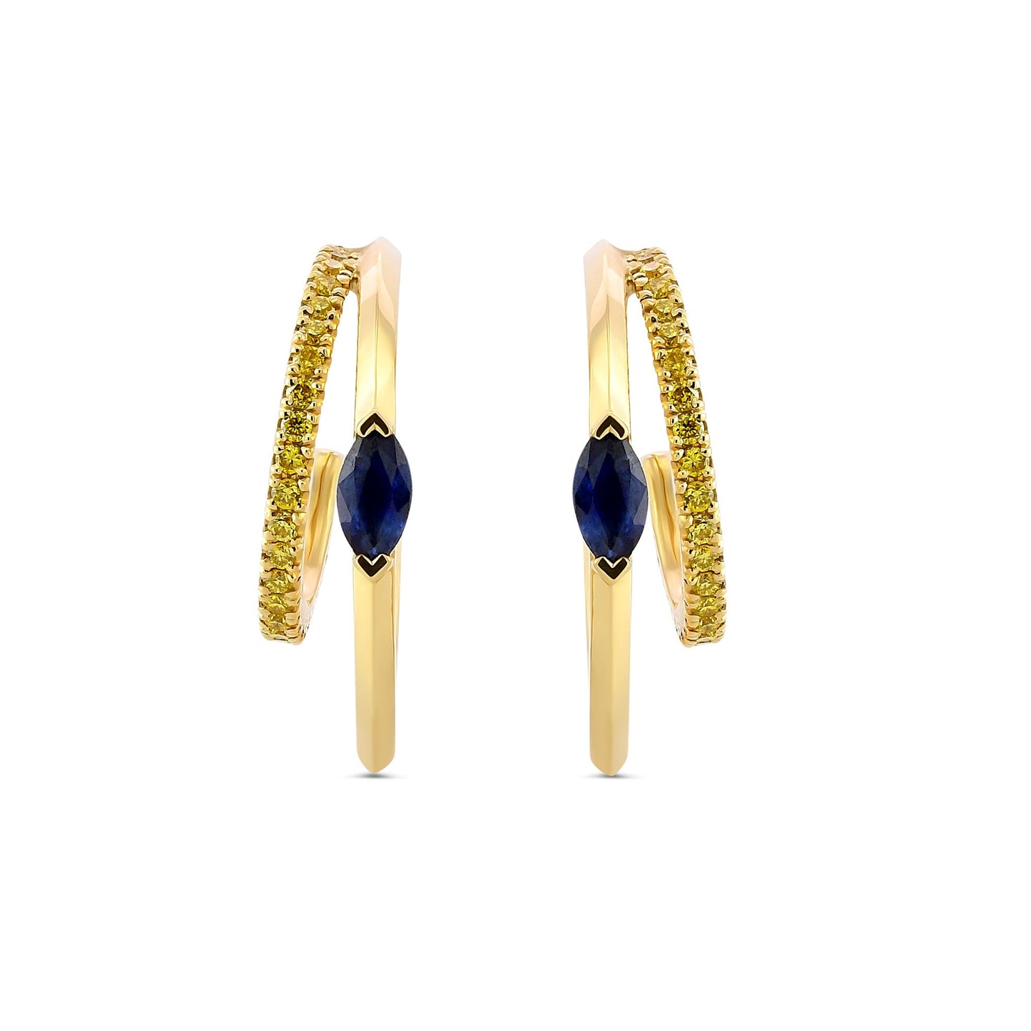 Ohrringe mit Marquise-blauem Saphir und leuchtend gelbem Diamanten