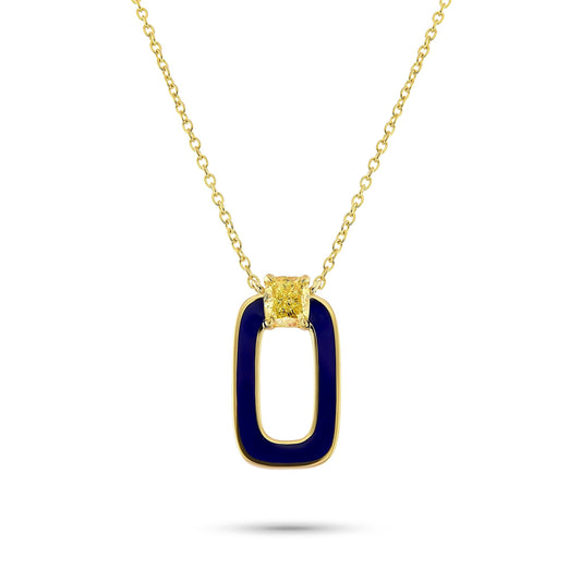 Anhänger aus gelbem Kissenschliff-Diamant und blauer Emaille
