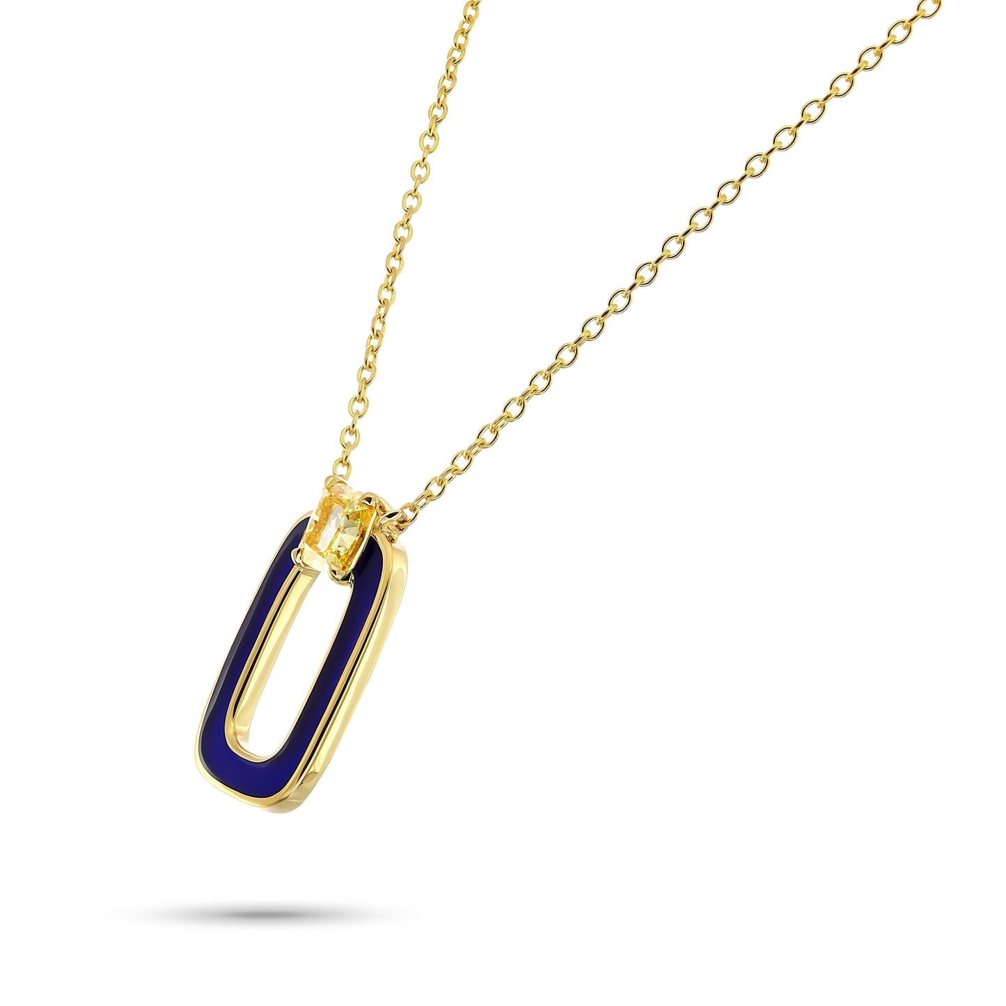Anhänger aus gelbem Kissenschliff-Diamant und blauer Emaille