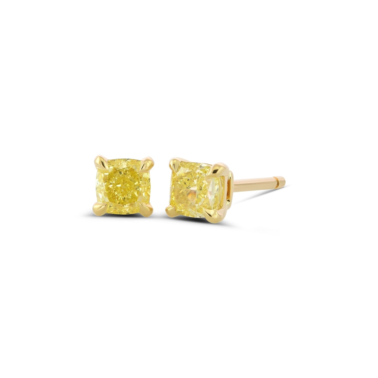 Ausgefallene, intensiv gelbe Kissen-Diamant-Ohrstecker