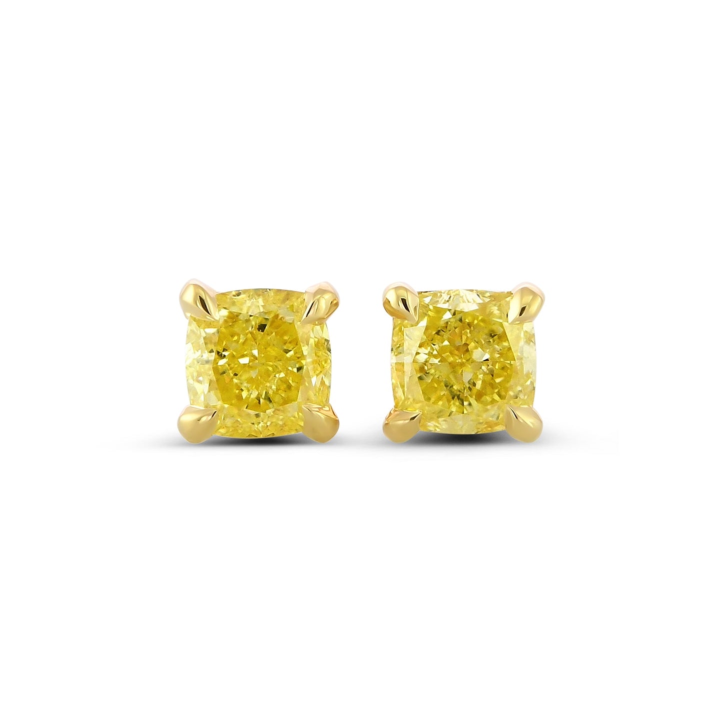 Ausgefallene, intensiv gelbe Kissen-Diamant-Ohrstecker