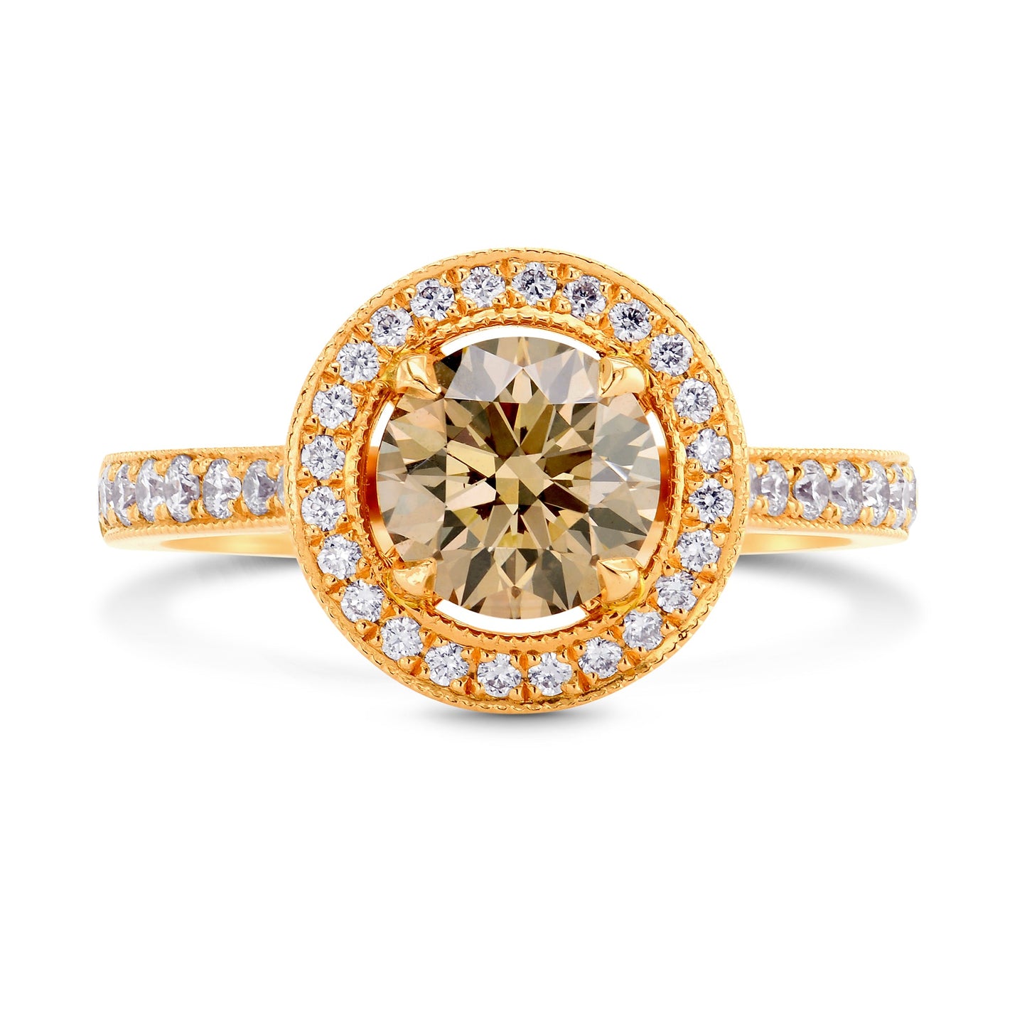 Verlobungsring mit gelblich-braunem Diamant-Halo