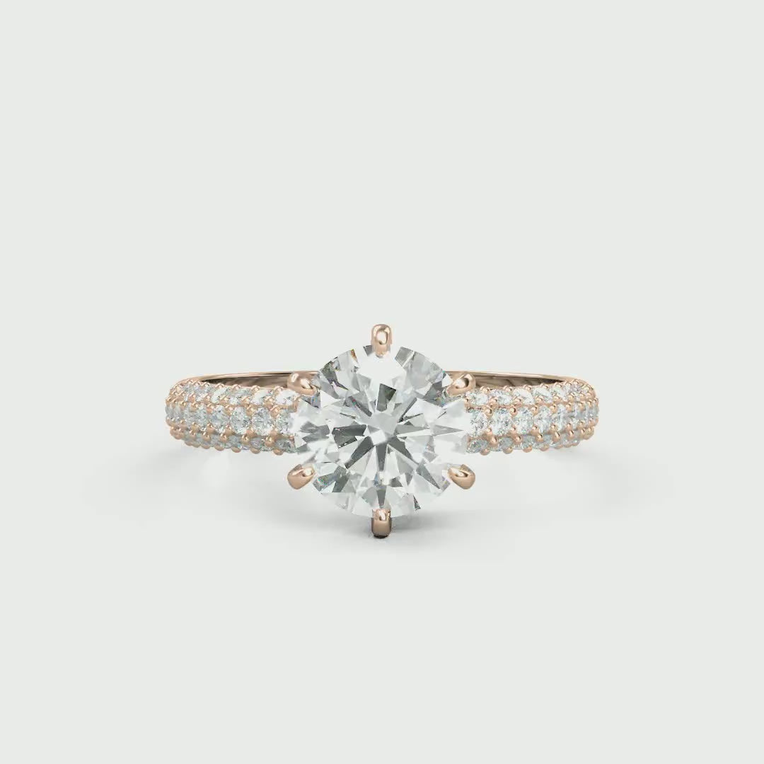 Verlobungsring Ling mit 1.0 ct G/SI-Diamant in 6-Krappen-Fassung, ergänzt durch 0.26 ct seitliche G/SI-Diamanten – erhältlich in München und Augsburg