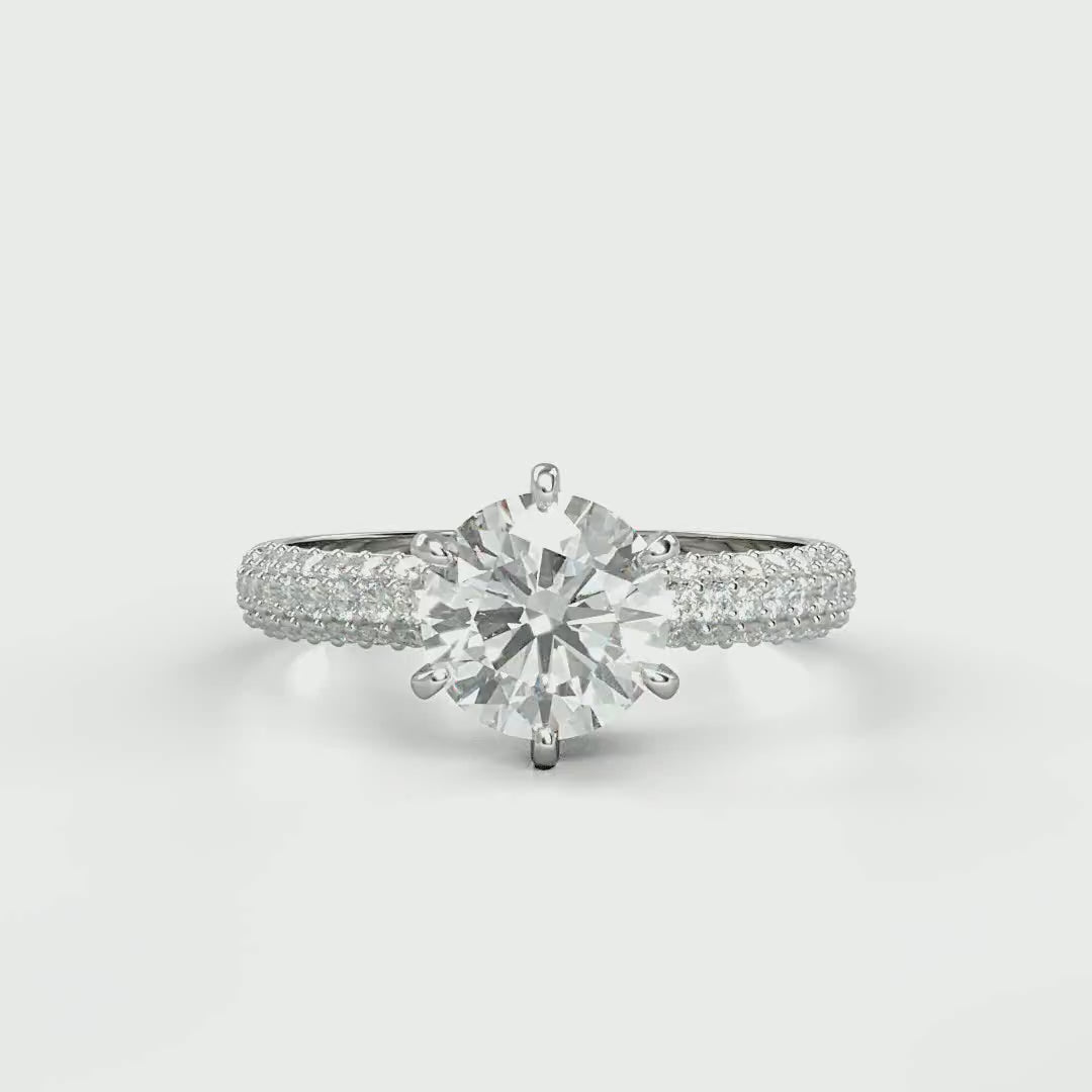 Verlobungsring Ling mit 1.0 ct G/SI-Diamant in 6-Krappen-Fassung, ergänzt durch 0.26 ct seitliche G/SI-Diamanten – erhältlich in München und Augsburg