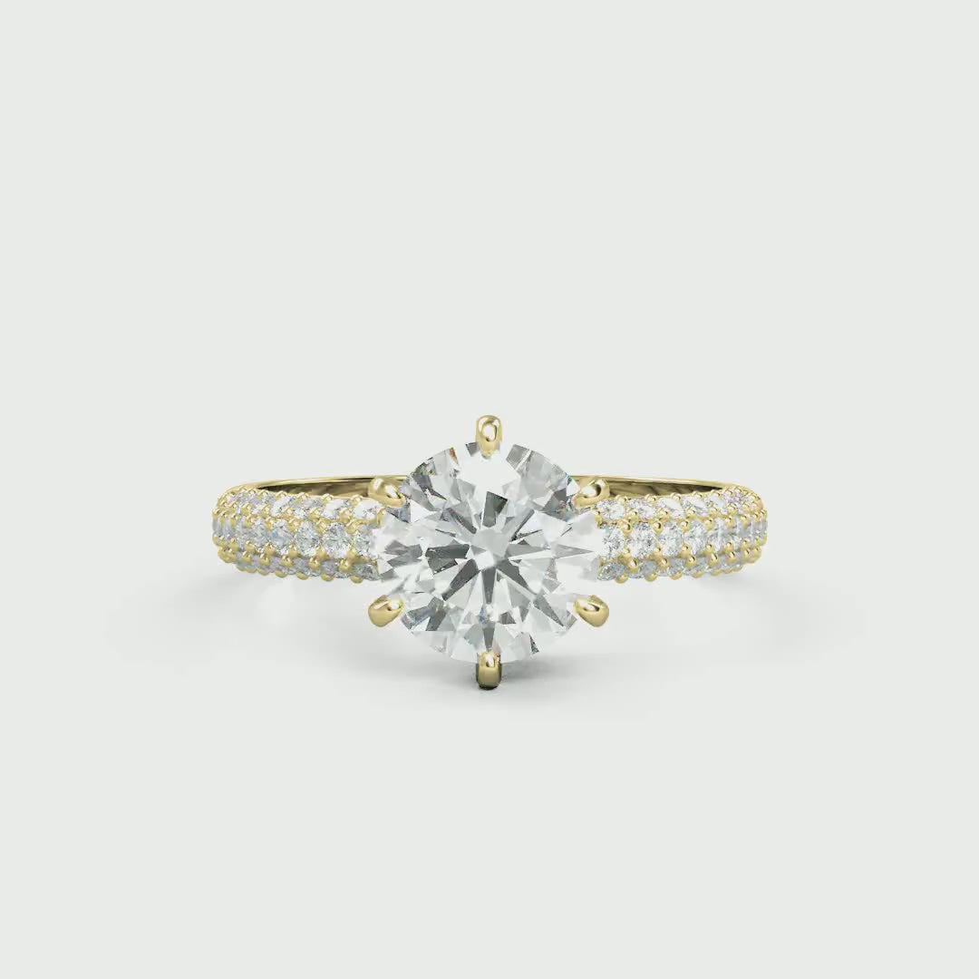 Verlobungsring Ling mit 1.0 ct G/SI-Diamant in 6-Krappen-Fassung, ergänzt durch 0.26 ct seitliche G/SI-Diamanten – erhältlich in München und Augsburg