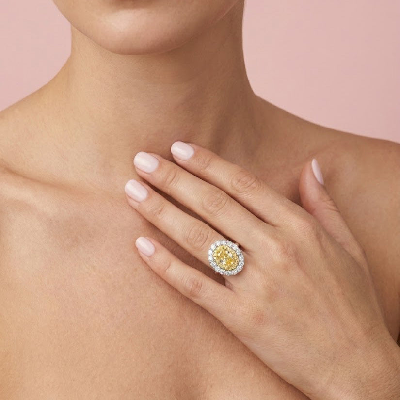 Fancy Intense Yellow Oval Double Halo Diamond Ring