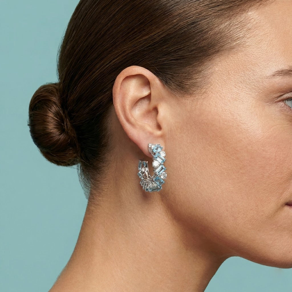 Aquamarin- und Diamant-Creolen